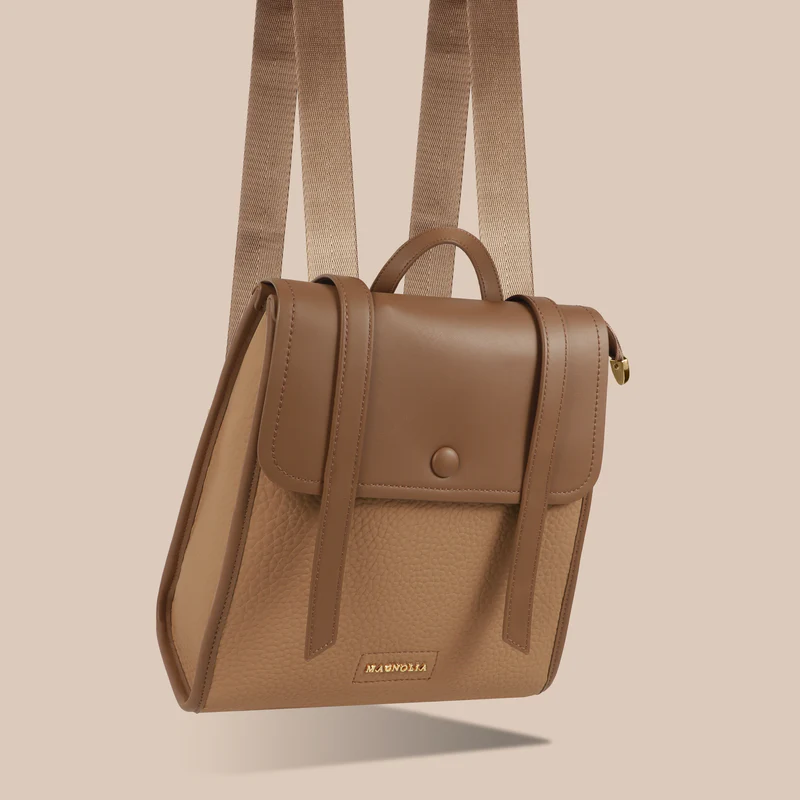 Magnolia Tan Vegan Leather Backpack for Women | 10.5L Stylish Casual Daypack with Long Strap