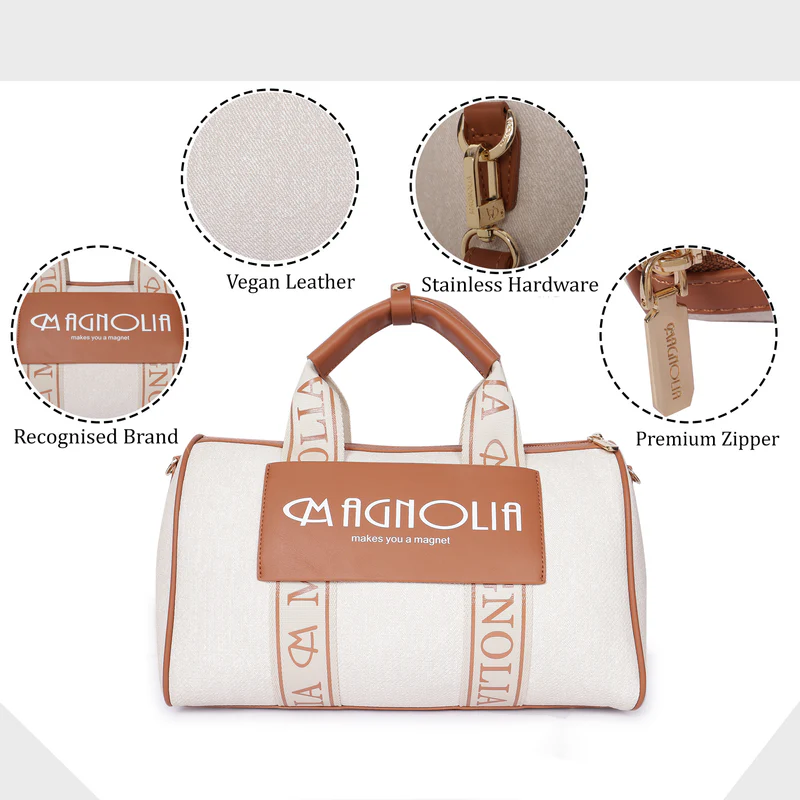 Magnolia Signature Barrel Duffle White &amp;amp; Caramel Brown - Image 7
