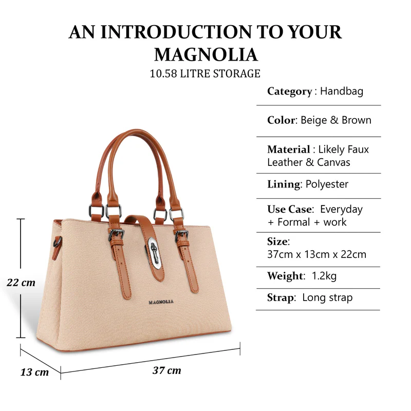 Magnolia Beige  Tan Handbag | Vegan Leather | 10.58L Storage - Image 4